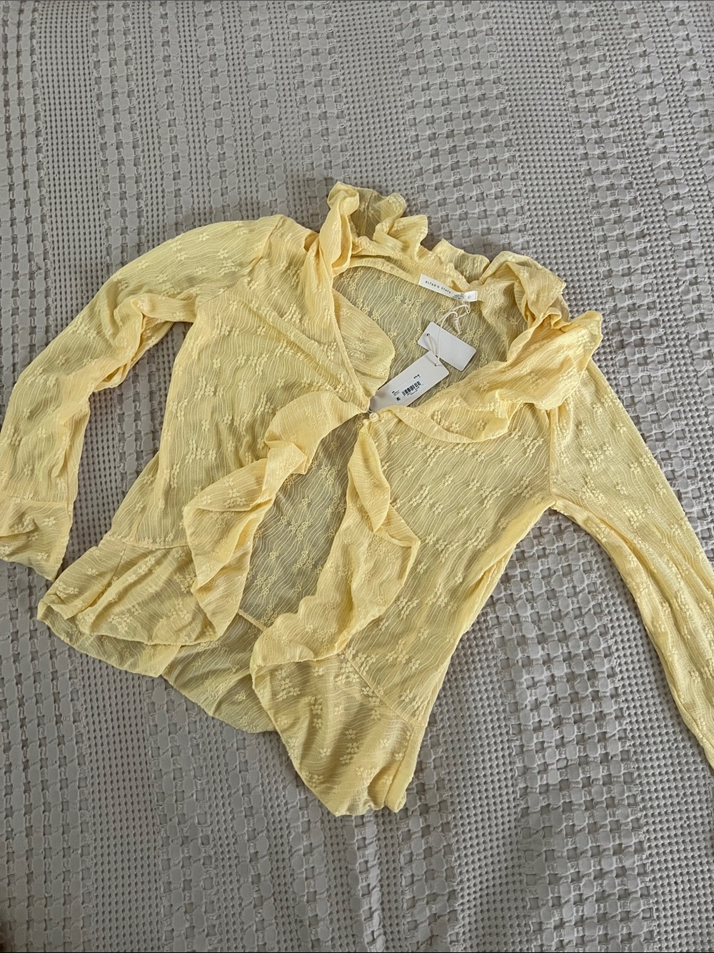 Altar'd State Light Yellow Ruffle Sheer Blouse